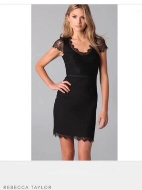 NWT Rebecca Taylor Black Lace Trim Sheath Dress - size 12